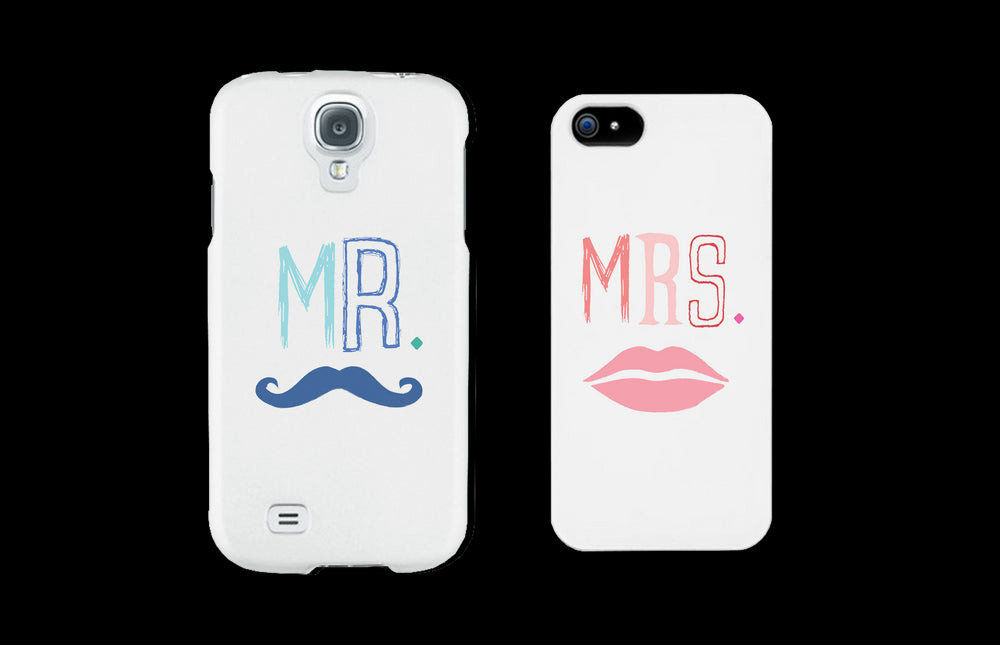 Mr. Blue Mustache & Mrs. Pink Lips Matching Couple White Phonecases (Set)