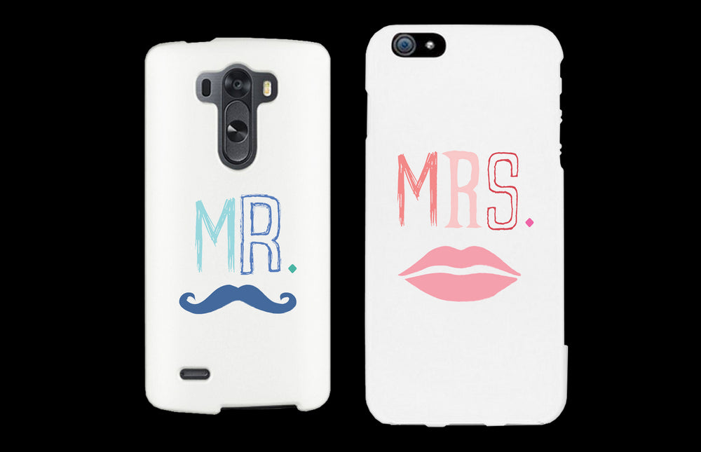 Mr. Blue Mustache & Mrs. Pink Lips Matching Couple White Phonecases (Set)