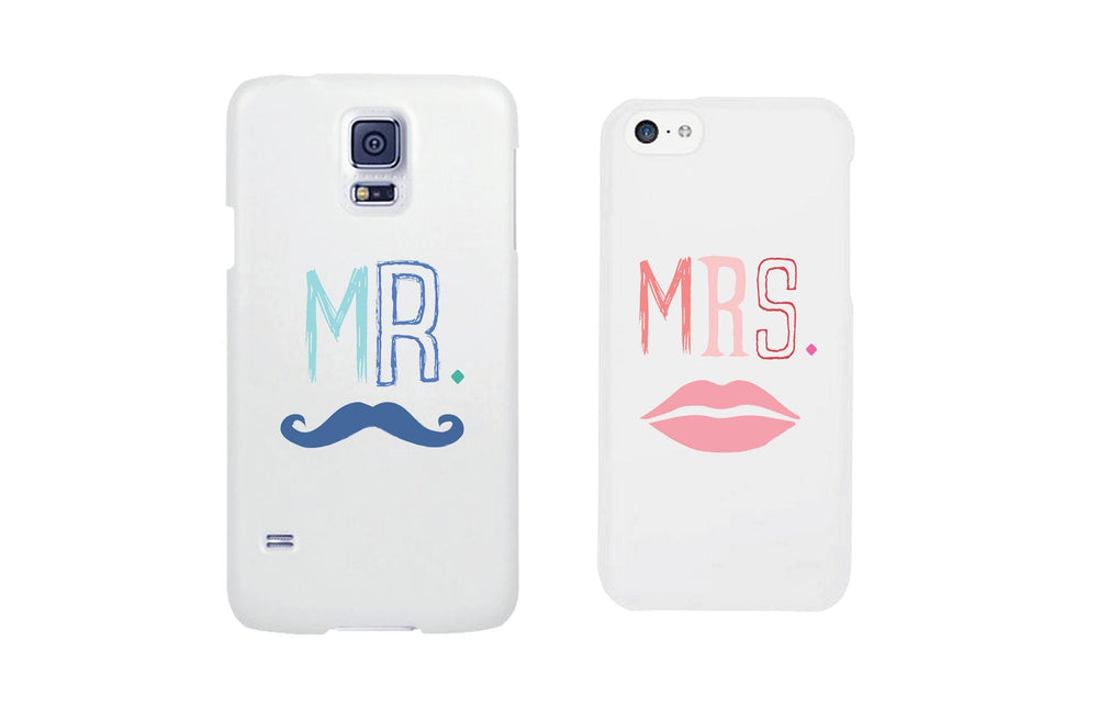 Mr. Blue Mustache & Mrs. Pink Lips Matching Couple White Phonecases (Set)