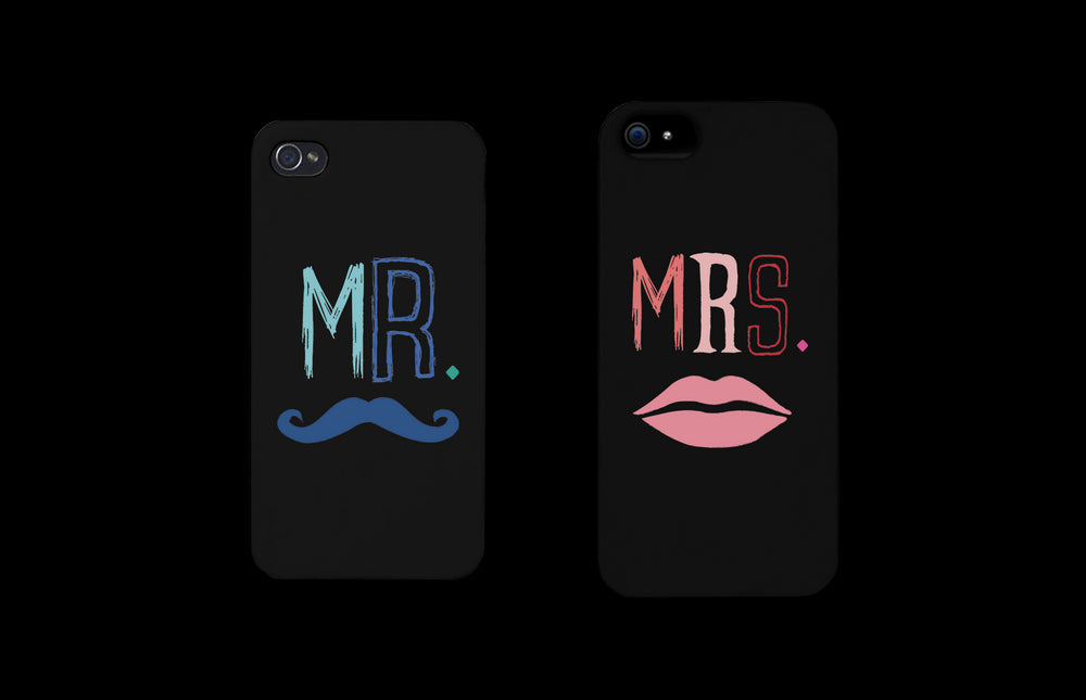 Mr Mustache and Mrs Lips Black Matching Couple Phone Cases Wedding Gift