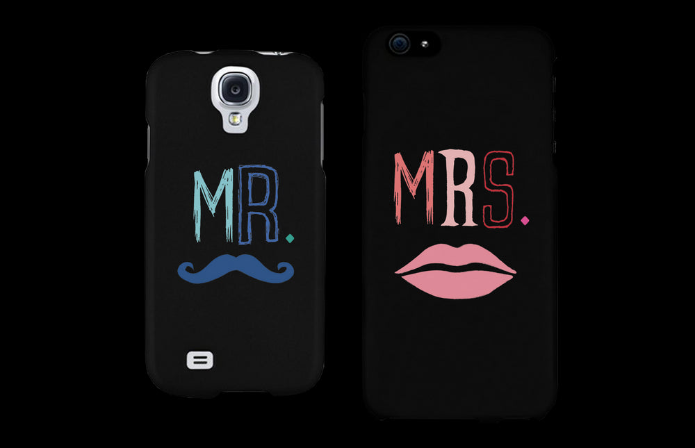 Mr Mustache and Mrs Lips Black Matching Couple Phone Cases Wedding Gift