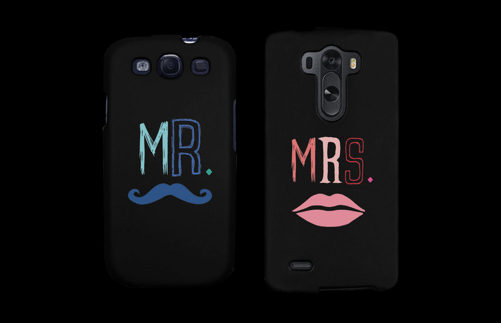 Mr Mustache and Mrs Lips Black Matching Couple Phone Cases Wedding Gift