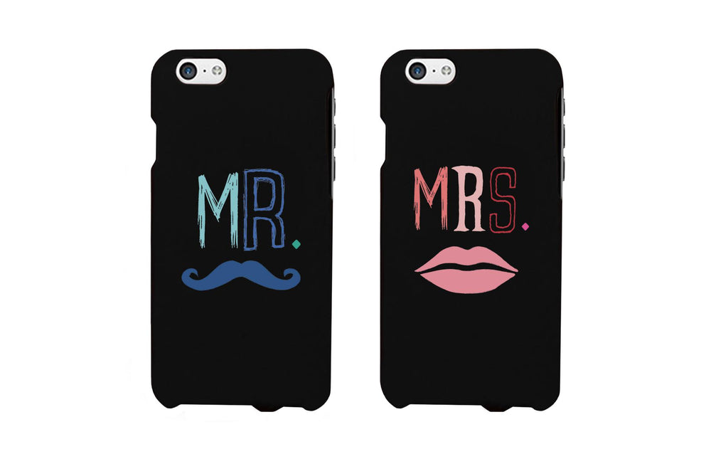 Mr Mustache and Mrs Lips Black Matching Couple Phone Cases Wedding Gift