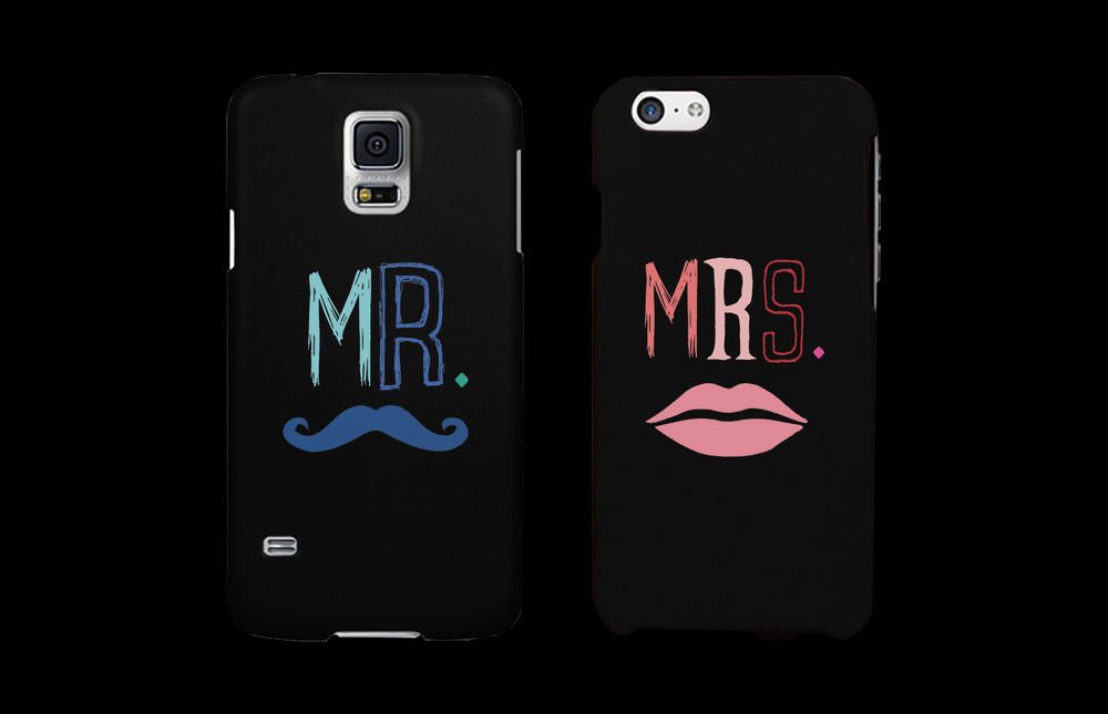 Mr Mustache and Mrs Lips Black Matching Couple Phone Cases Wedding Gift