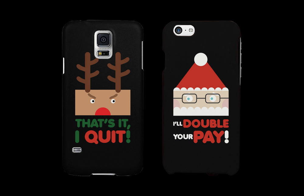 Rudolph and Santa Funny Black Matching Couple Phone Cases Christmas Gifts