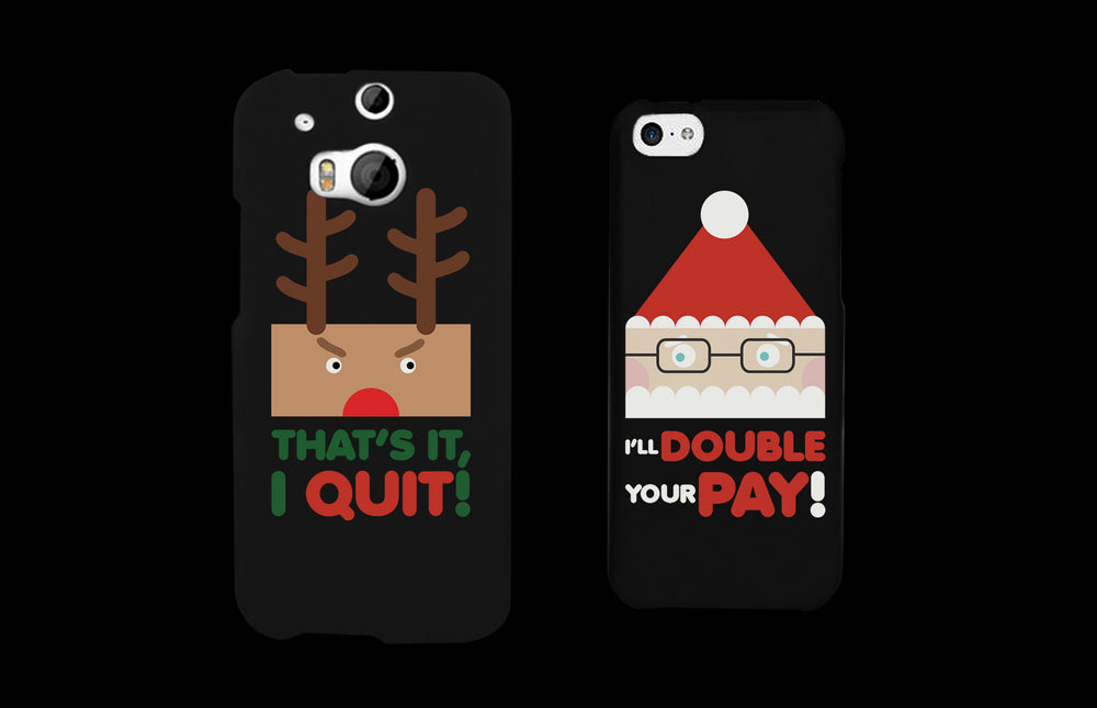 Rudolph and Santa Funny Black Matching Couple Phone Cases Christmas Gifts