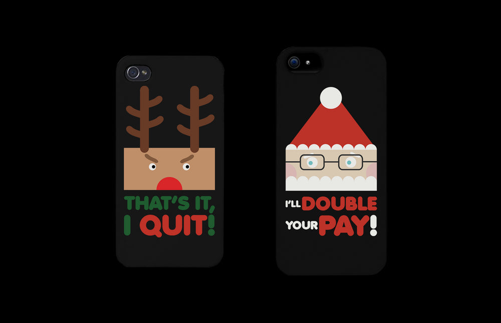 Rudolph and Santa Funny Black Matching Couple Phone Cases Christmas Gifts