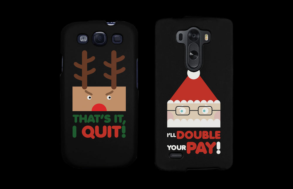 Rudolph and Santa Funny Black Matching Couple Phone Cases Christmas Gifts