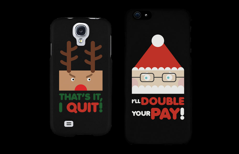 Rudolph and Santa Funny Black Matching Couple Phone Cases Christmas Gifts