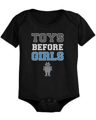 Toys Before Girls, Bows Before Guys - Cute Boy and Girl Matching Snap-on Bodysuits