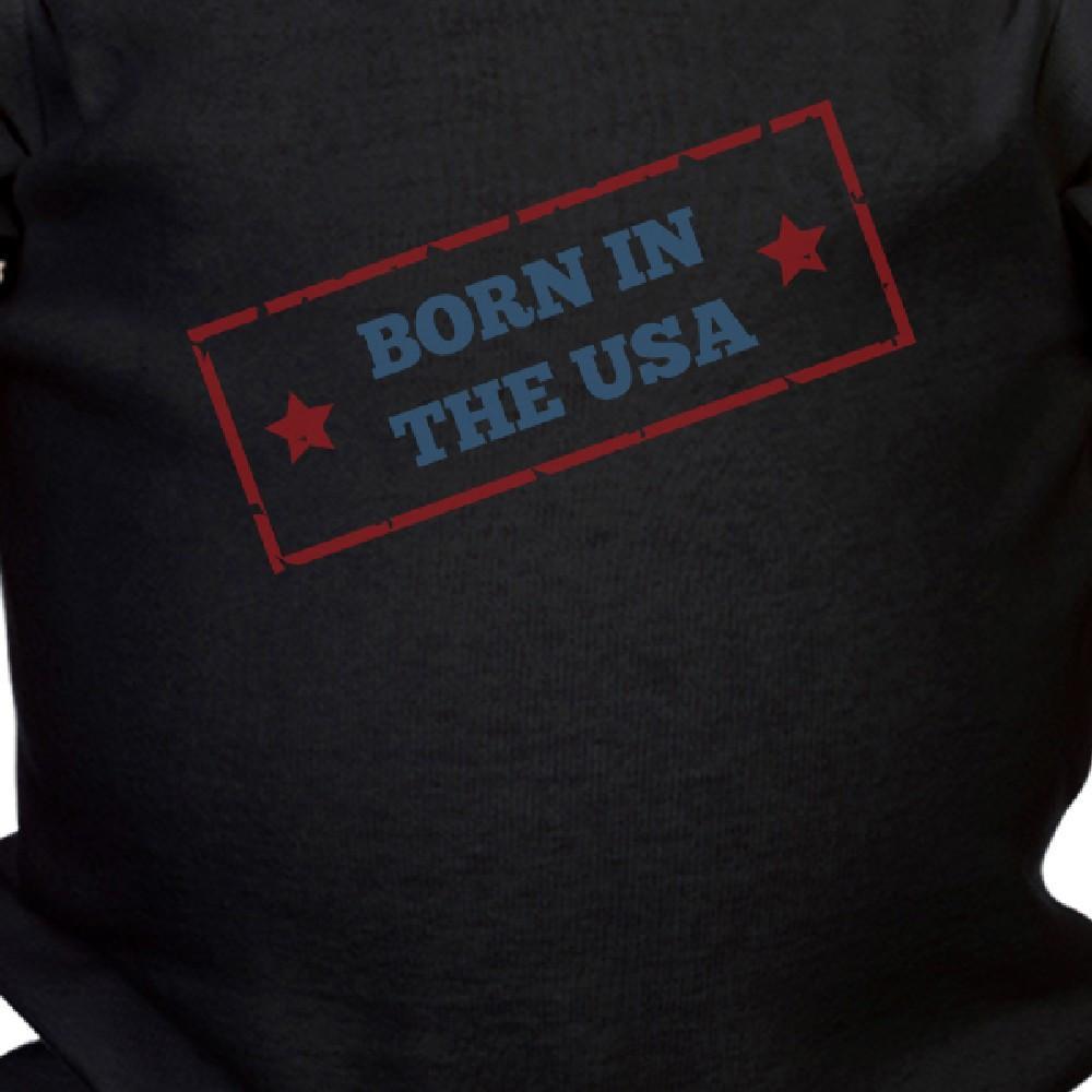 Born In The USA Black Baby Bodysuit Cotton Snap On First 4th Of July