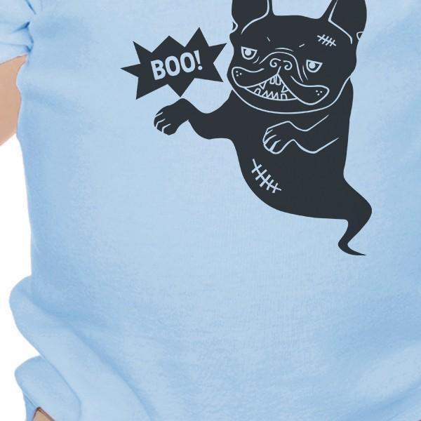 Boo French Bulldog Ghost Baby Sky Blue Bodysuit