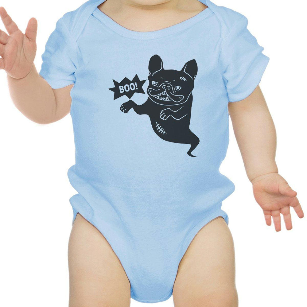 Boo French Bulldog Ghost Baby Sky Blue Bodysuit