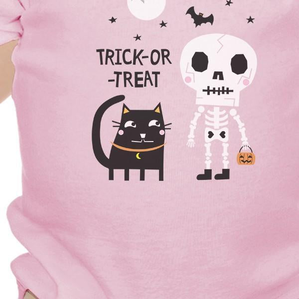 Trick-Or-Treat Skeleton Black Cat Baby Pink Bodysuit