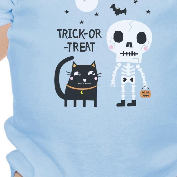 Trick-Or-Treat Skeleton Black Cat Baby Sky Blue Bodysuit