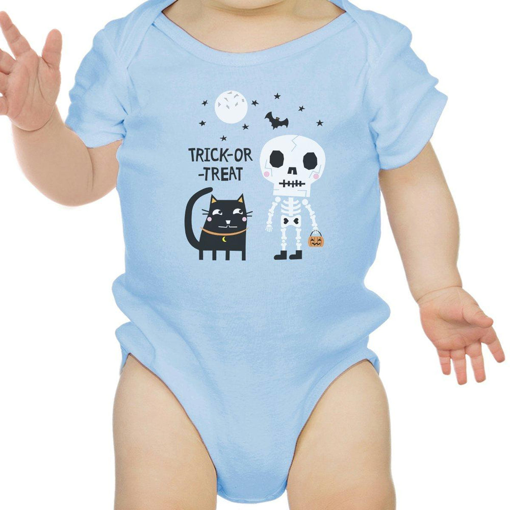 Trick-Or-Treat Skeleton Black Cat Baby Sky Blue Bodysuit