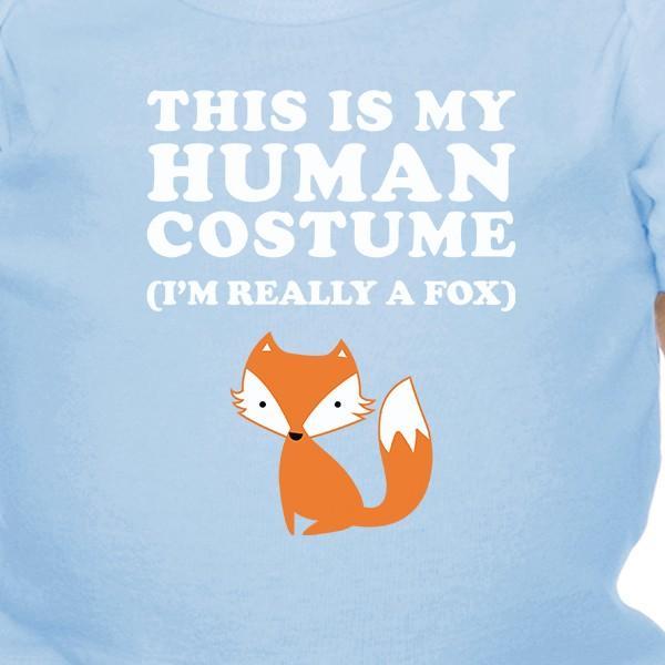 This Is My Human Costume Fox Baby Sky Blue Bodysuit