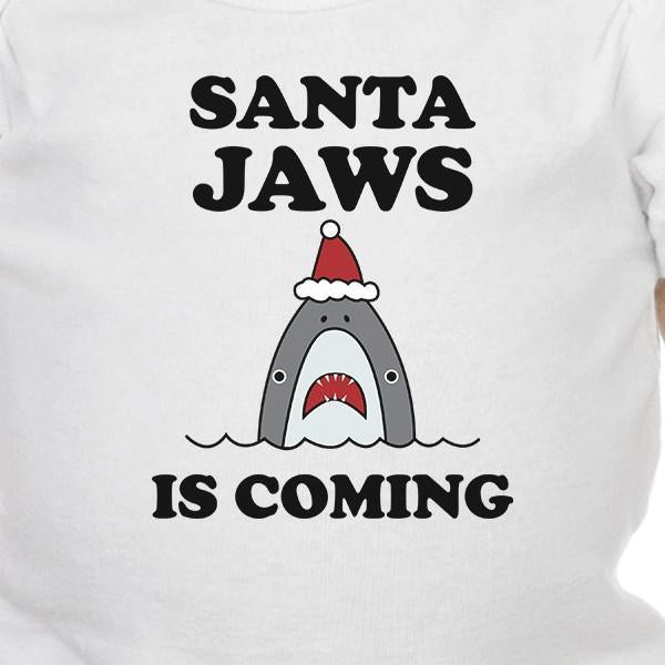 Santa Jaws Is Coming Baby White Bodysuit