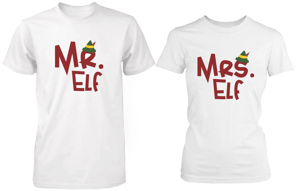 Mr Elf & Mrs Elf White Matching Couple Shirts (Set)