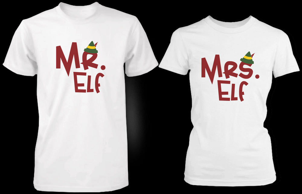 Mr Elf & Mrs Elf White Matching Couple Shirts (Set)