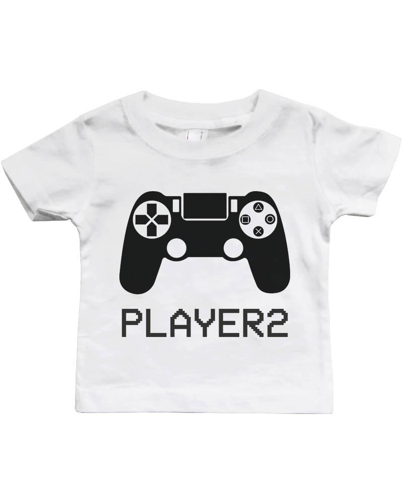 Daddy and Baby Matching White T-Shirt / Bodysuit Combo - Player1 and Player2