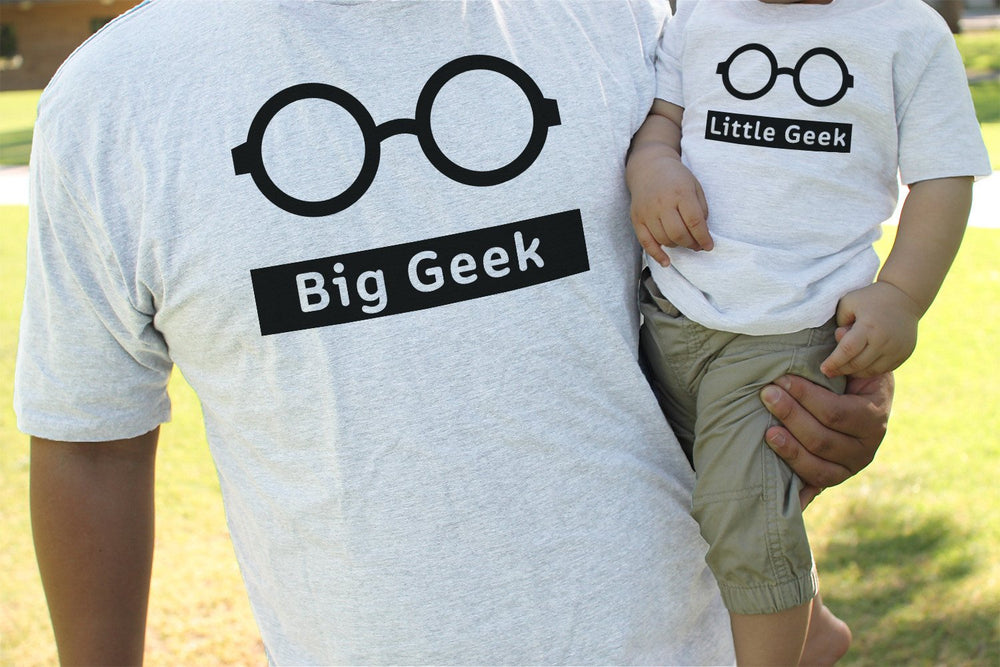 Funny Big Geek Little Geek Matching Dad Shirt and Baby Onesie