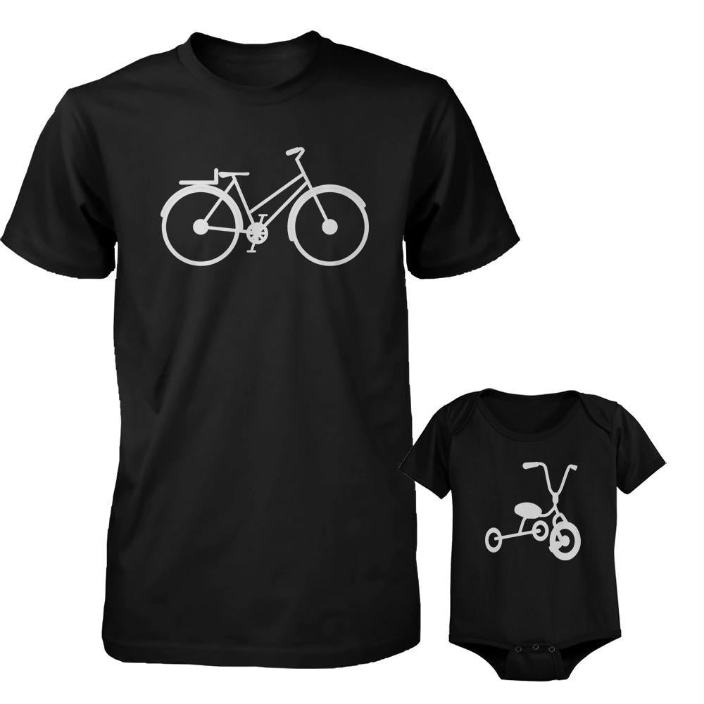 Bicycle Daddy Shirt And Tricycle Baby Onesie