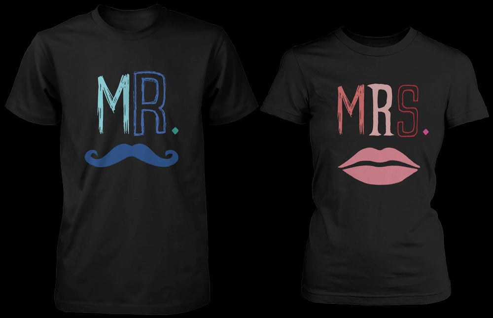 Mr. Blue Mustache & Mrs. Pink Lips Matching Couple Shirts (Set)