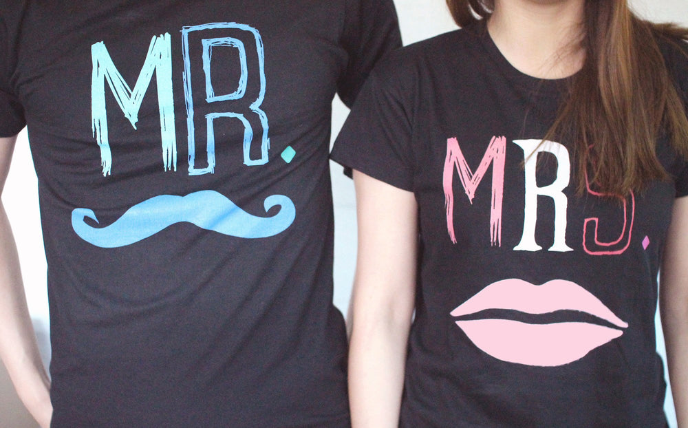 Mr. Blue Mustache & Mrs. Pink Lips Matching Couple Shirts (Set)