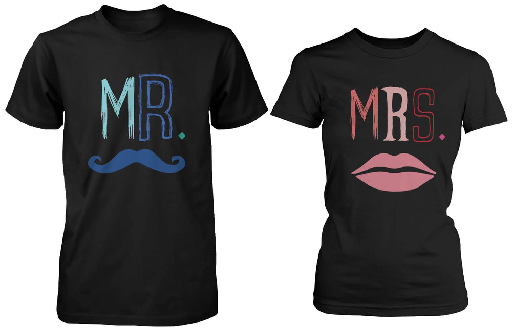 Mr. Blue Mustache & Mrs. Pink Lips Matching Couple Shirts (Set)