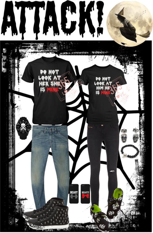 Do Not Look At Her & Him Matching Couple Shirts (Set)