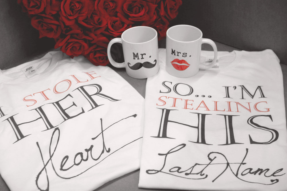 I Stole Her Heart So I'm Stealing His Last Name Matching Couple Shirts (Set)