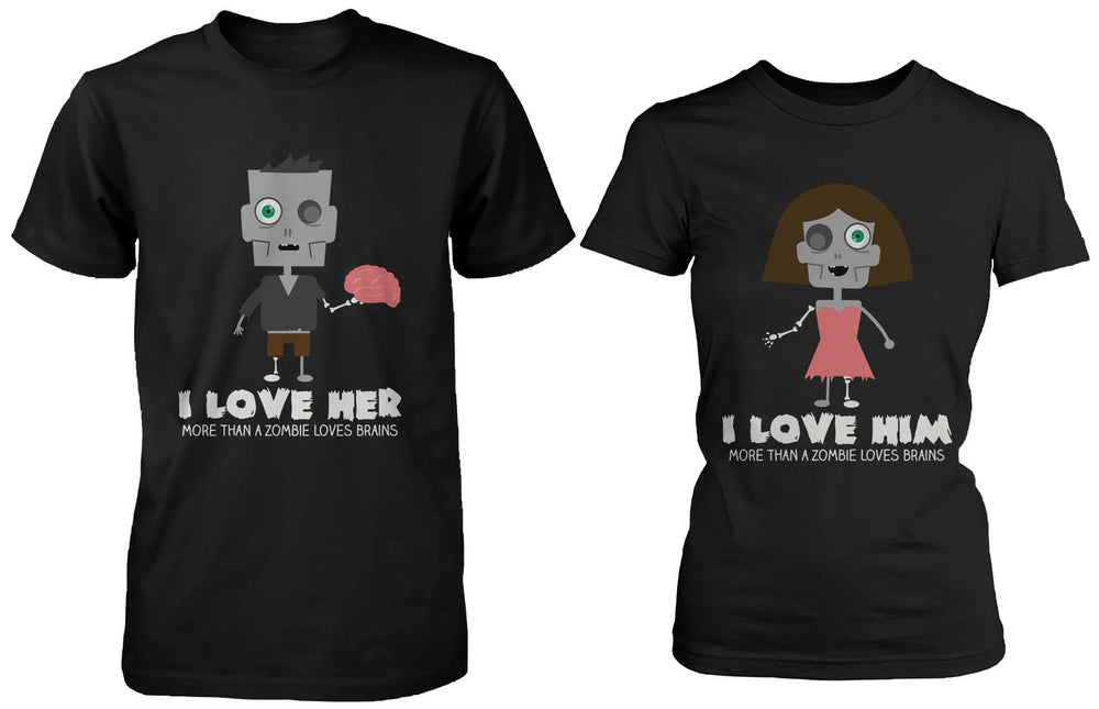 Love You More Than a Zombie Loves Brains Matching Couple Shirts (Set)