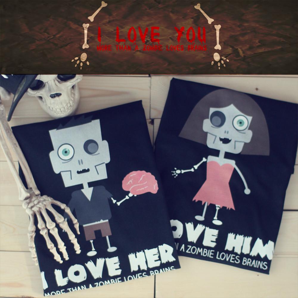 Love You More Than a Zombie Loves Brains Matching Couple Shirts (Set)