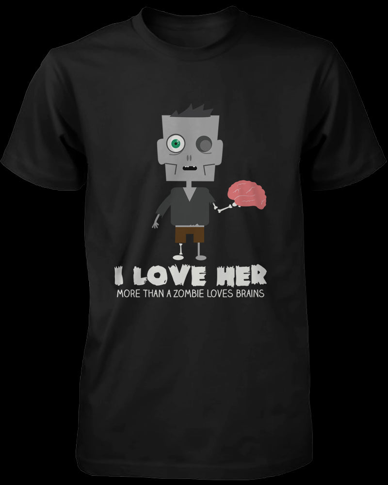 Love You More Than a Zombie Loves Brains Matching Couple Shirts (Set)