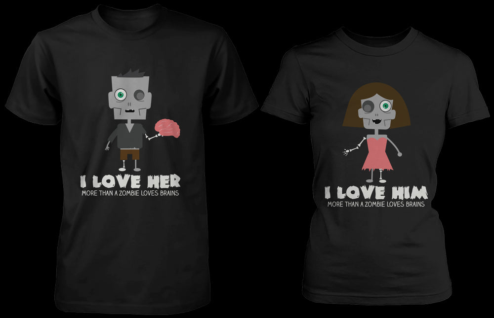 Love You More Than a Zombie Loves Brains Matching Couple Shirts (Set)