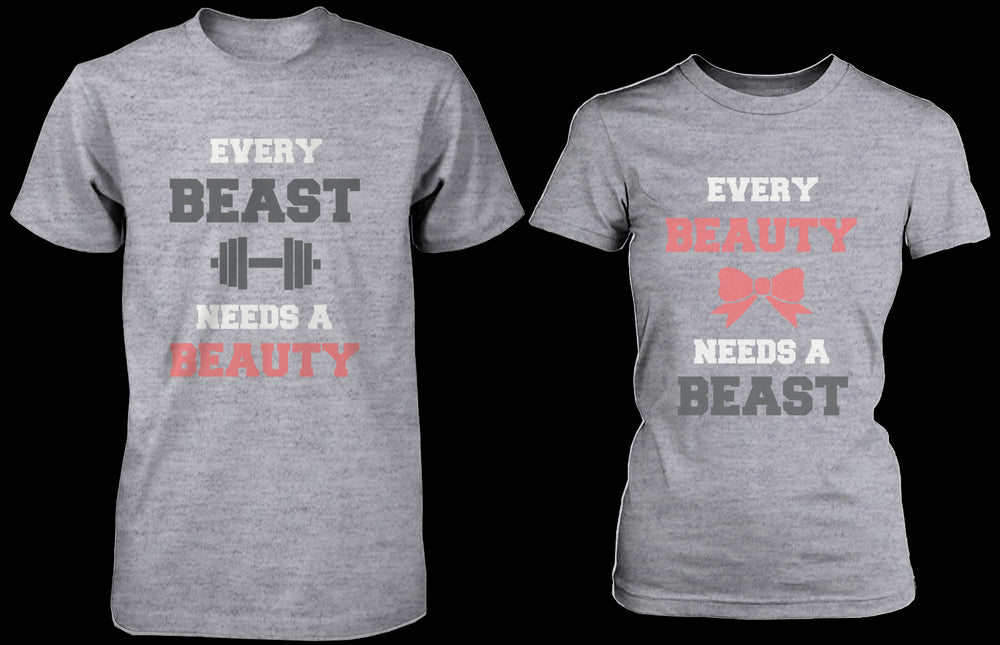 Every Beauty Needs A Beast Matching Couple Shirts in Grey (Set)