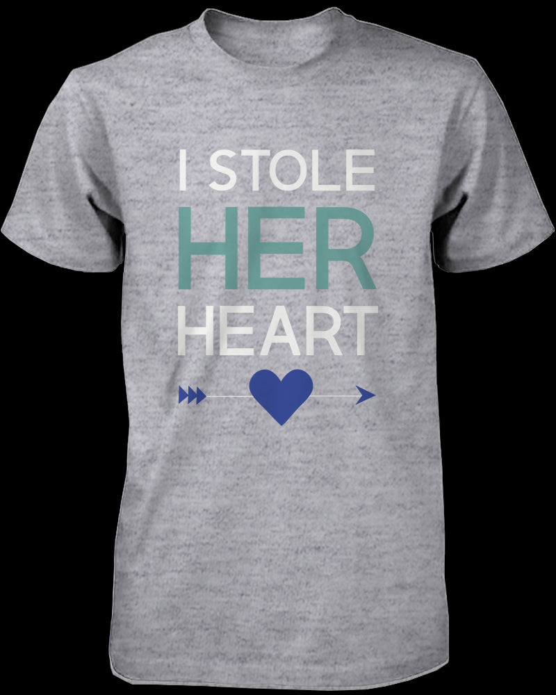 I Stole Her Heart, So I'm Stealing Heart Matching Couple Shirts in Grey (Set)