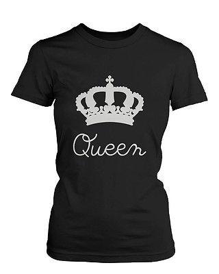 Cute Matching Couple T-Shirts in Black - King and Queen - 100% Cotton