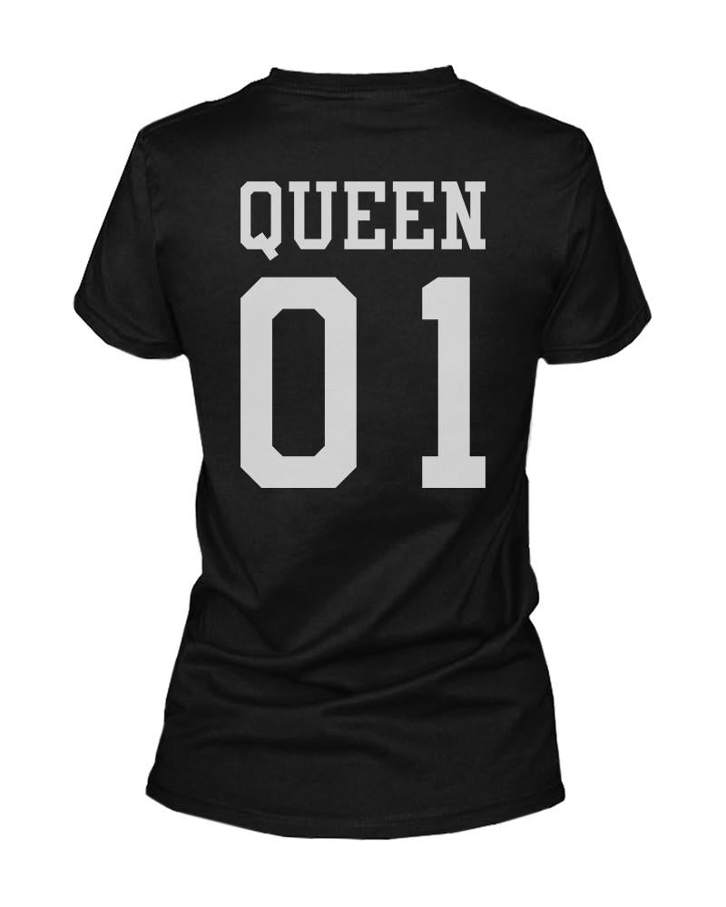 King 01 and Queen 01 Back Print Couple Matching T-Shirts Valentine's Day Gifts Ideas