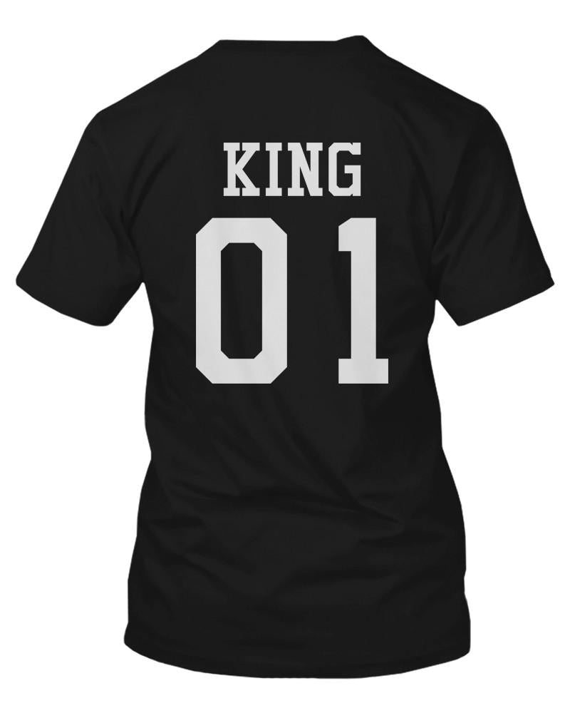 King 01 and Queen 01 Back Print Couple Matching T-Shirts Valentine's Day Gifts Ideas