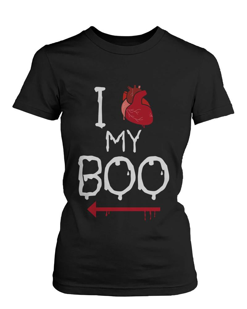 I Heart My Bae and Boo Pointing Each Other Horror Matching Couple T-shirts for Halloween