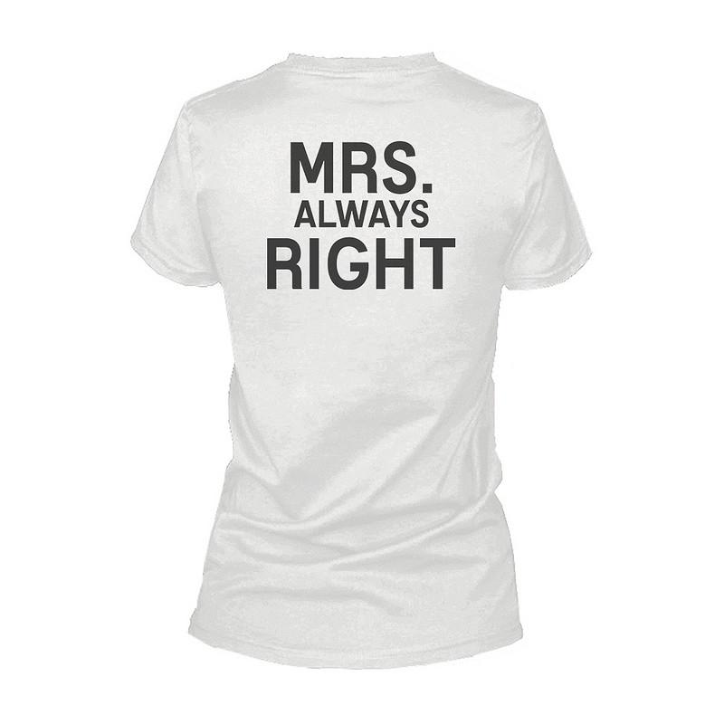 Mr Right and Mrs Always Right Black and White Back Print Couple Matching T-shirts