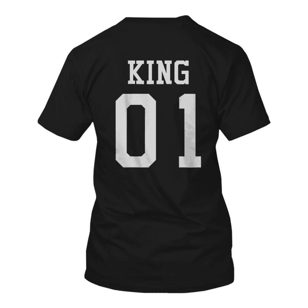 King 01 And Queen 01 Matching Black And White Back Print Couple T-Shirts