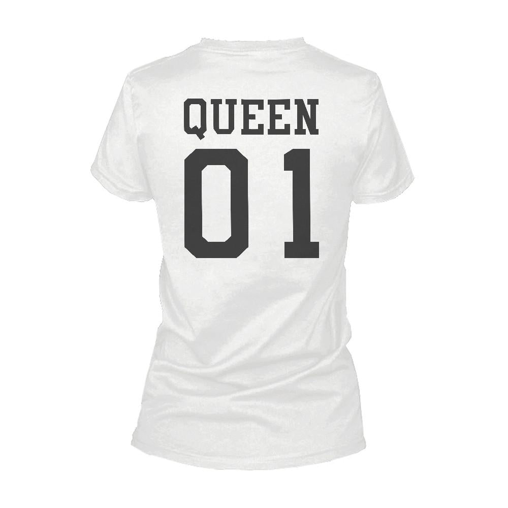 King 01 And Queen 01 Matching Black And White Back Print Couple T-Shirts