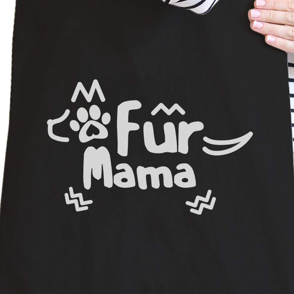 Fur Mama Black Canvas Tote Bag Unique Design Grocery Bags For Moms