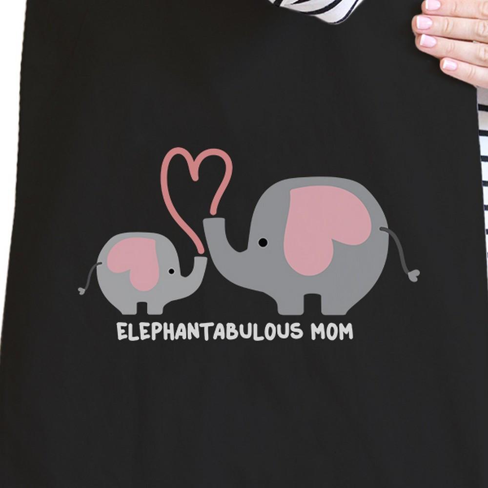 Elephantabulous Mom Black Canvas Tote Bag Eco-Friendly Washable