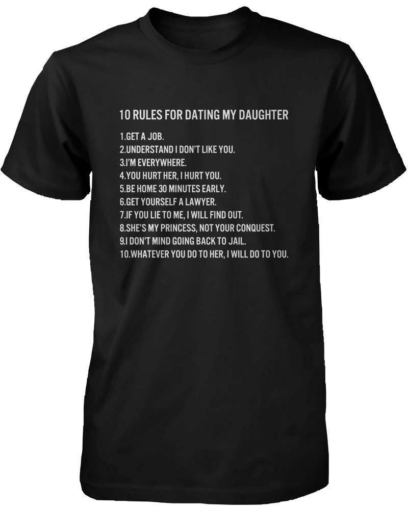 Men's Funny Graphic Statement Black T-shirt - 10 Rules To Date My Daughter