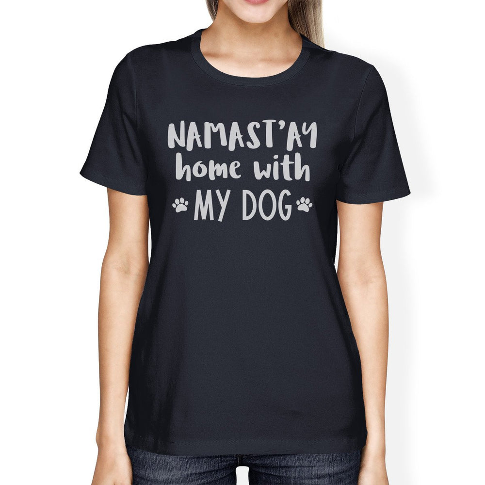 Namastay Home Women's Navy Cotton Graphic Tee Gifts For Dog Owners