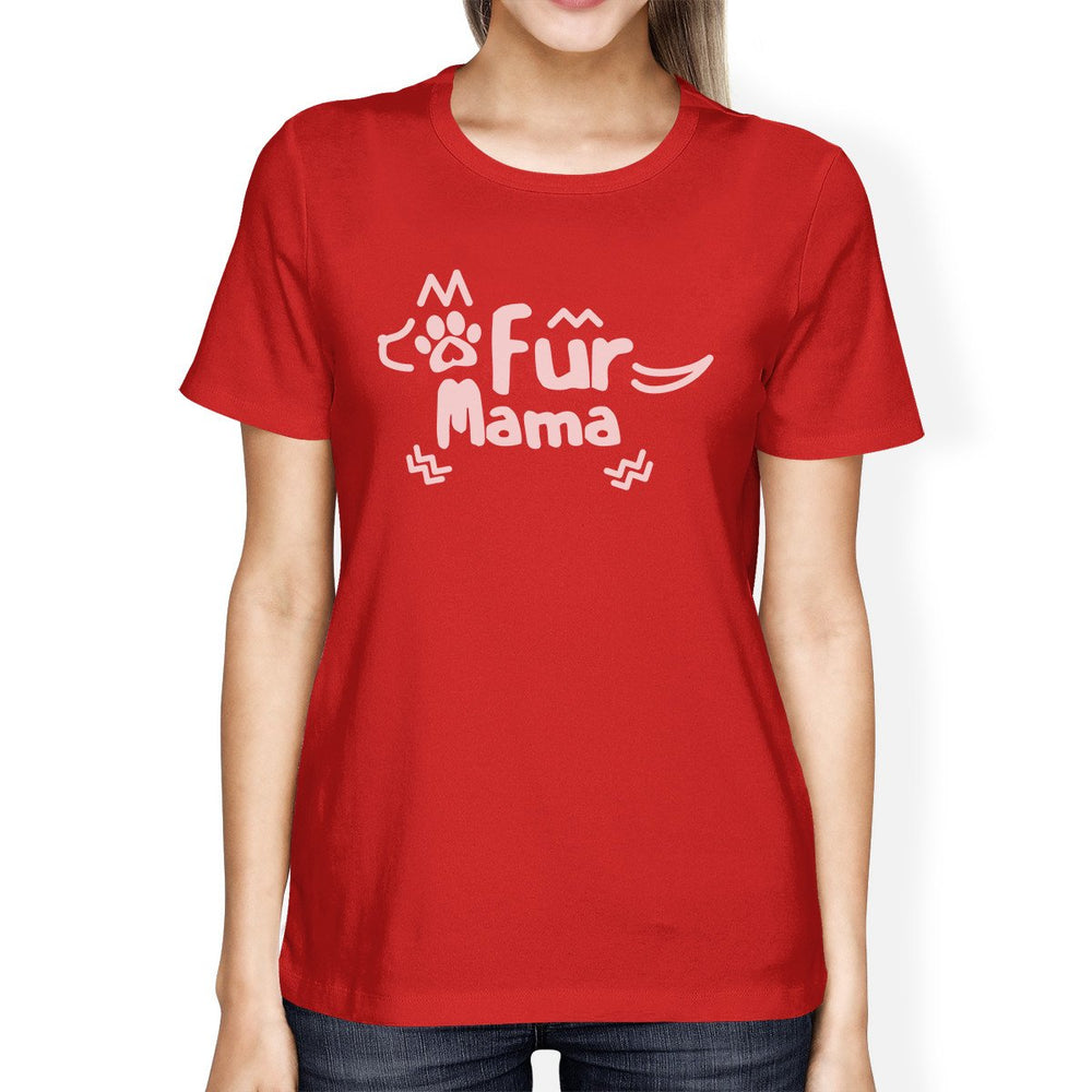 Fur Mama Women's Red Short Sleeve Top Unique Design Graphic T-Shirt